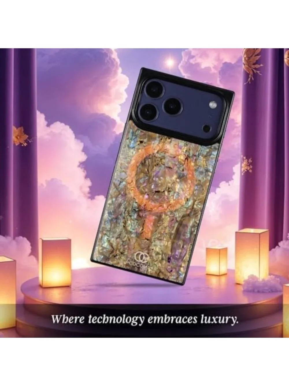 Stylish Rectangle iPhone 17 Pro Max Case - Eclipse Abalone Shell Design